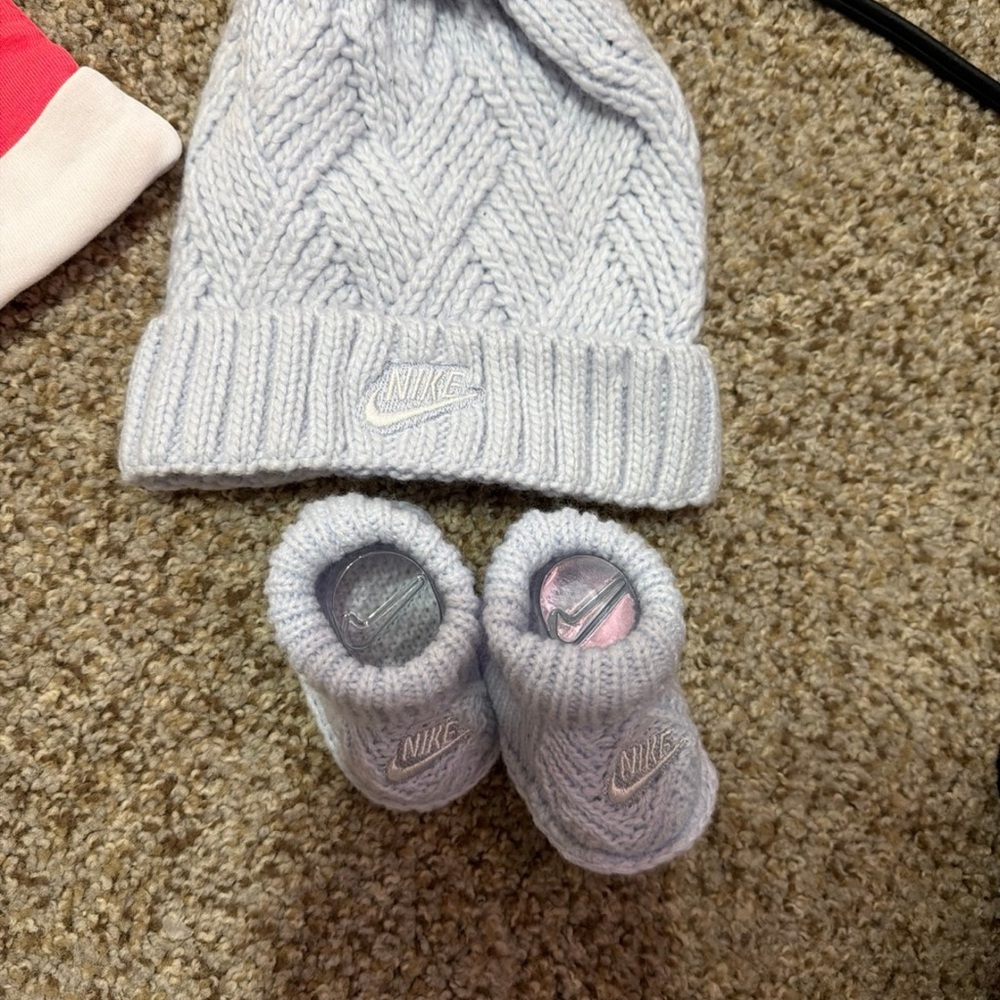 Nike Infant Knit Hat and Booties Set in Light Blue
